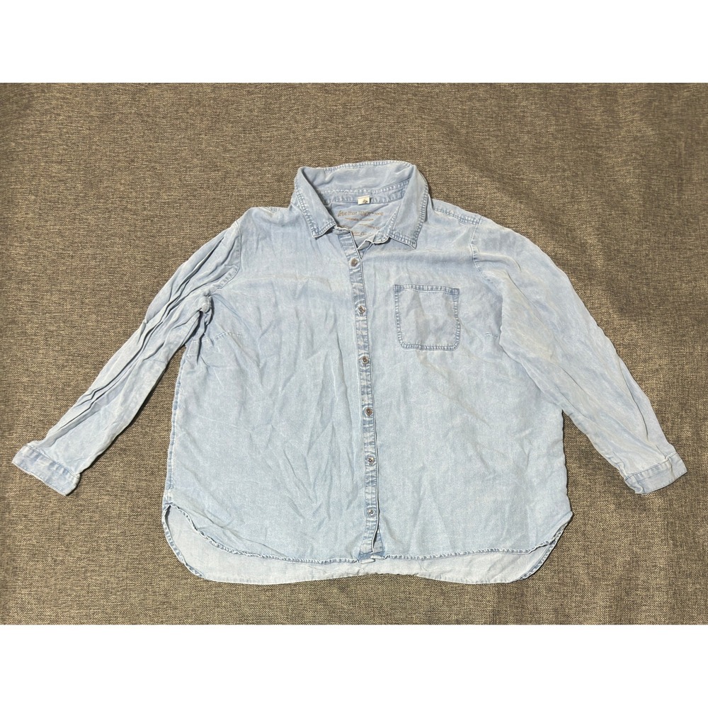 Coldwater Creek Women's 1X Button Down Shirt Tencel Lyocell Blue Long Sleeve